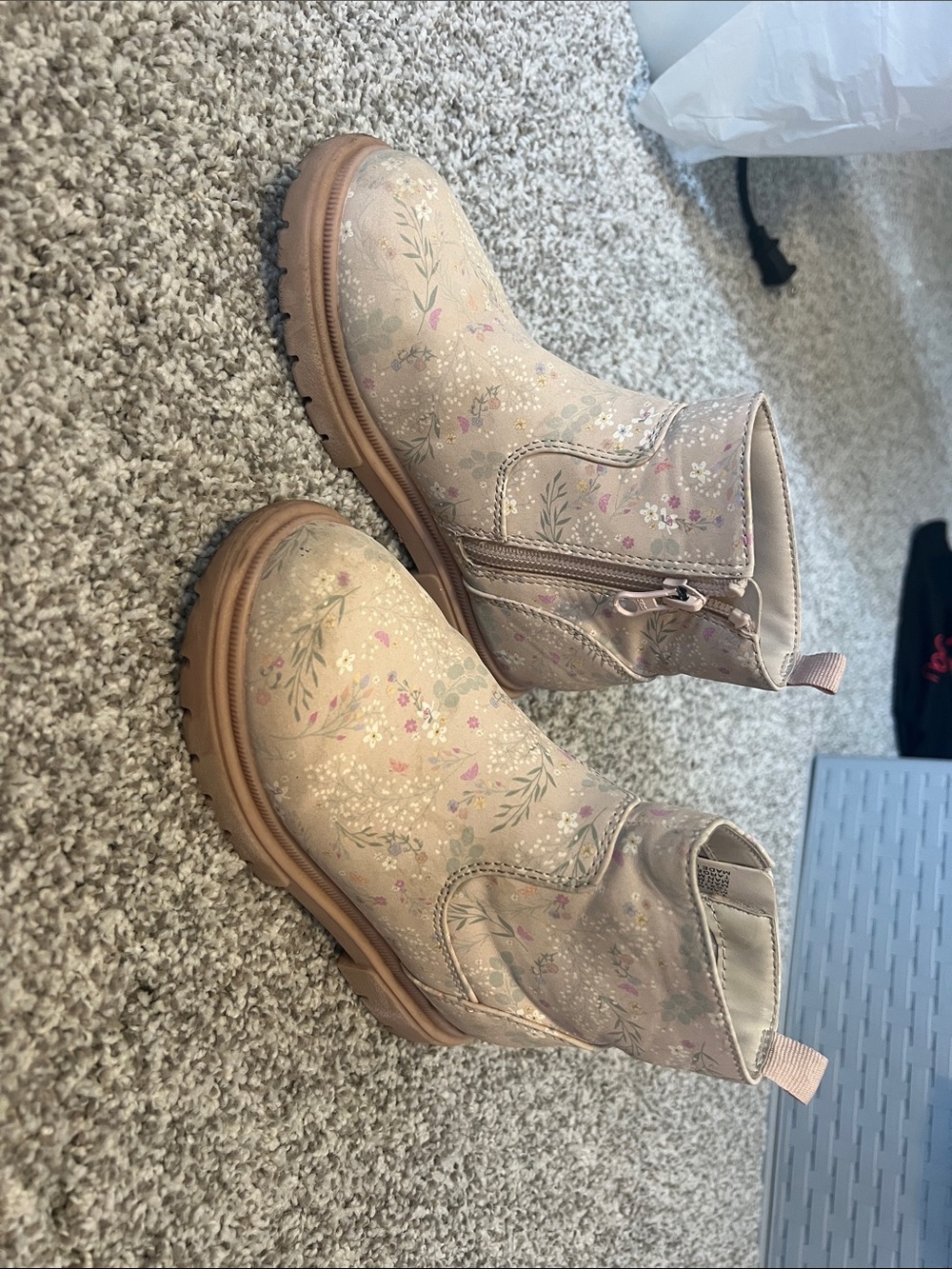 Girls Floral Ankle Boots in Light Pink